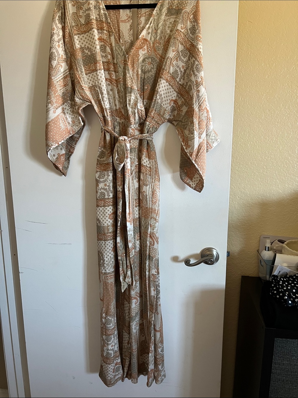 Boho Paisley Maxi Kimono jumpsuit in Neutral Tones